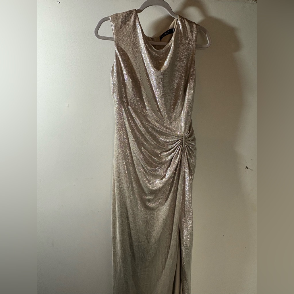 Lauren Ralph Lauren Metallic Champagne Draped Maxi Dress